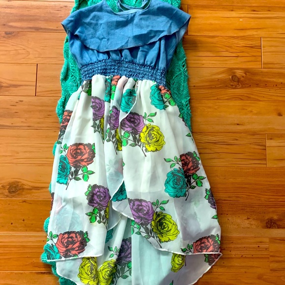 Blue Flower Chambray Hi-Lo Dress - Picture 2 of 5